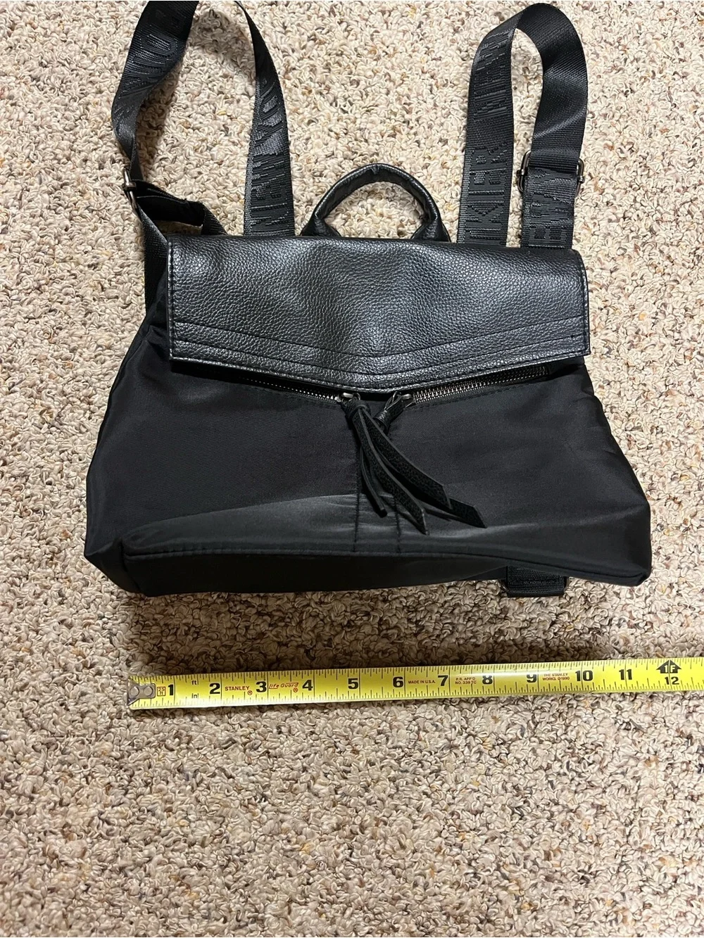 Botkier Black Leather-Flap Nylon Backpack